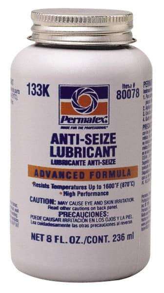 Permatex - 8 oz Bottle High Temperature Anti-Seize Lubricant - Aluminum/Copper/Graphite, -51 to 1,600°F, Silver Colored, Water Resistant - Exact Tool & Supply