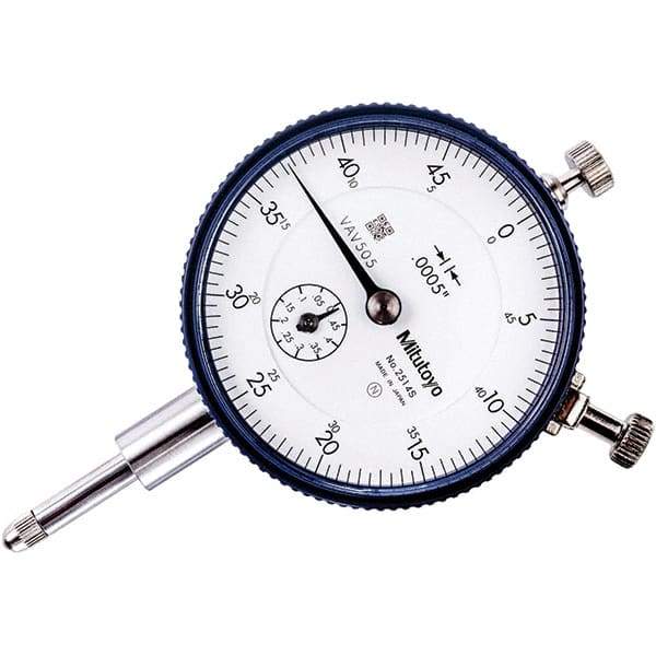 Mitutoyo - 1/2" Range, 0-50 Dial Reading, 0.0005" Graduation Dial Drop Indicator - 57mm Dial, 0.05" Range per Revolution, 0.0005" Accuracy, Revolution Counter - Exact Tool & Supply