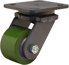 Hamilton - 3-1/4" Diam x 2" Wide x 5-1/4" OAH Top Plate Mount Swivel Caster - Polyurethane Mold onto Cast Iron Center, 575 Lb Capacity, Straight Roller Bearing, 4 x 5" Plate - Exact Tool & Supply