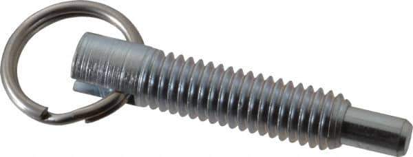 Gibraltar - 3/8-16, 1.2" Thread Length, 0.233" Plunger Diam, 3/8" Plunger Projection, 2 Lb Init to 4 Lb Final End Force, Steel Locking Pull Ring Plunger - 1.2" Len Under Head, 1.68" Body Len, 0.98" Ring Diam, 1.68" Plunger Len, 0.48" Head Height - Exact Tool & Supply