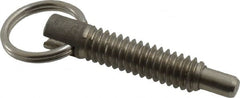 Gibraltar - 1/4-20, 0.8" Thread Length, 0.155" Plunger Diam, 1/4" Plunger Projection, 1 Lb Init to 2.5 Lb Final End Force, Stainless Steel Locking Pull Ring Plunger - Exact Tool & Supply