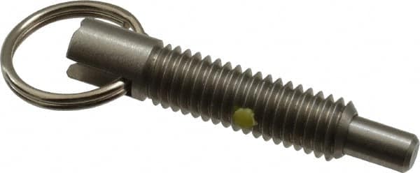 Gibraltar - 3/8-16, 1.2" Thread Length, 0.233" Plunger Diam, 3/8" Plunger Projection, 2 Lb Init to 4 Lb Final End Force, Stainless Steel Locking Pull Ring Plunger - Exact Tool & Supply