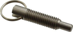 Gibraltar - 1/2-13, 1.4" Thread Length, 5/16" Plunger Diam, 1/2" Plunger Projection, 2.5 Lb Init to 5 Lb Final End Force, Stainless Steel Locking Pull Ring Plunger - 1.4" Len Under Head, 2" Body Len, 1.26" Ring Diam, 2" Plunger Len, 0.6" Head Height - Exact Tool & Supply