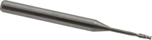 Accupro - 0.045", 0.135" LOC, 1/8" Shank Diam, 1-1/2" OAL, 2 Flute, Solid Carbide Square End Mill - Single End, Uncoated, Spiral Flute, 30° Helix, Centercutting, Series Miniature - Exact Tool & Supply
