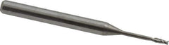 Accupro - 0.045", 0.135" LOC, 1/8" Shank Diam, 1-1/2" OAL, 2 Flute, Solid Carbide Square End Mill - Single End, Uncoated, Spiral Flute, 30° Helix, Centercutting, Series Miniature - Exact Tool & Supply