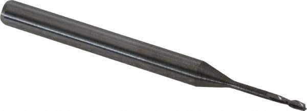 Accupro - 0.04", 0.12" LOC, 1/8" Shank Diam, 1-1/2" OAL, 2 Flute, Solid Carbide Square End Mill - Single End, Uncoated, Spiral Flute, 30° Helix, Centercutting, Series Miniature - Exact Tool & Supply