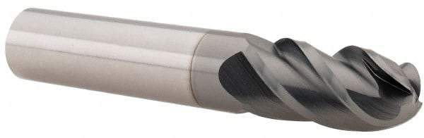 Accupro - 1/2" Diam, 1" LOC, 4 Flute Solid Carbide Ball End Mill - nACRo Finish, Single End, 3" OAL, 1/2" Shank Diam, Spiral Flute - Exact Tool & Supply