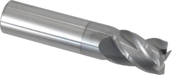 Accupro - 5/8", 7/8" LOC, 5/8" Shank Diam, 3" OAL, 4 Flute, Solid Carbide Square End Mill - Single End, nACRo Finish, Spiral Flute, 40° Helix, Centercutting, Right Hand Cut, Right Hand Flute - Exact Tool & Supply