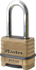 Master Lock - 2-1/4" Body Width x 2" Body Height, 2.063" Shackle Clearance, Brass Body & Boron Carbide Combination Lock - 3/8" Shackle Diam - Exact Tool & Supply