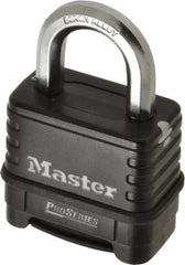 Master Lock - 2-1/4" Body Width x 2" Body Height, 1.063" Shackle Clearance, Die Cast Body & Boron Carbide Combination Lock - 3/8" Shackle Diam - Exact Tool & Supply