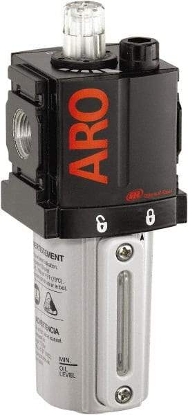ARO/Ingersoll-Rand - 3/8" NPT, 250 Max psi Compact Modular Lubricator - Metal Bowl with Sight Glass, Aluminum Body, 105 CFM, 175°F Max Temp, 2.2" Long x 2.24" Wide x 5.99" High - Exact Tool & Supply