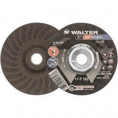 WALTER Surface Technologies - 60 Grit, 6" Wheel Diam, 3/64" Wheel Thickness, 7/8" Arbor Hole, Type 27 Depressed Center Wheel - Aluminum Oxide, Resinoid Bond, 10,200 Max RPM - Exact Tool & Supply