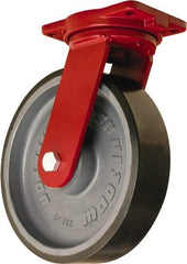 Hamilton - 12" Diam x 3" Wide x 14-1/2" OAH Top Plate Mount Swivel Caster - Polyurethane Mold onto Cast Iron Center, 4,550 Lb Capacity, Sealed Precision Ball Bearing, 6-1/8 x 7-1/2" Plate - Exact Tool & Supply