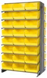 Quantum Storage - 48 Bin Store-More Sloped Shelving System - 36 Inch Overall Width x 24 Inch Overall Depth x 63-1/2 Inch Overall Height, Yellow Polypropylene Bins - Exact Tool & Supply