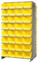 Quantum Storage - 64 Bin Store-More Sloped Shelving System - 36 Inch Overall Width x 24 Inch Overall Depth x 63-1/2 Inch Overall Height, Yellow Polypropylene Bins - Exact Tool & Supply
