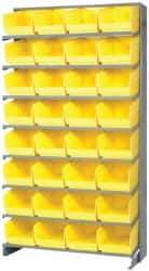 Quantum Storage - 32 Bin Store-More Sloped Shelving System - 36 Inch Overall Width x 12 Inch Overall Depth x 63-1/2 Inch Overall Height, Yellow Polypropylene Bins - Exact Tool & Supply