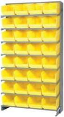 Quantum Storage - 32 Bin Store-More Sloped Shelving System - 36 Inch Overall Width x 12 Inch Overall Depth x 63-1/2 Inch Overall Height, Yellow Polypropylene Bins - Exact Tool & Supply
