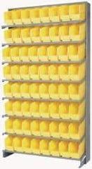 Quantum Storage - 64 Bin Store-More Sloped Shelving System - 36 Inch Overall Width x 12 Inch Overall Depth x 63-1/2 Inch Overall Height, Yellow Polypropylene Bins - Exact Tool & Supply