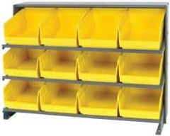 Quantum Storage - 12 Bin Store-More Sloped Shelving System - 36 Inch Overall Width x 12 Inch Overall Depth x 26-1/2 Inch Overall Height, Yellow Polypropylene Bins - Exact Tool & Supply