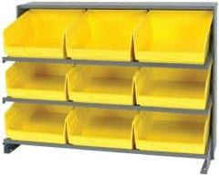 Quantum Storage - 9 Bin Store-More Sloped Shelving System - 36 Inch Overall Width x 12 Inch Overall Depth x 26-1/2 Inch Overall Height, Yellow Polypropylene Bins - Exact Tool & Supply