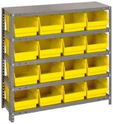 Quantum Storage - 16 Bin Store-More Shelf Bin System - 36 Inch Overall Width x 18 Inch Overall Depth x 39 Inch Overall Height, Yellow Polypropylene Bins - Exact Tool & Supply