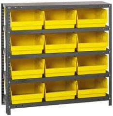 Quantum Storage - 12 Bin Store-More Shelf Bin System - 36 Inch Overall Width x 18 Inch Overall Depth x 39 Inch Overall Height, Yellow Polypropylene Bins - Exact Tool & Supply