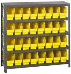Quantum Storage - 32 Bin Store-More Shelf Bin System - 36 Inch Overall Width x 18 Inch Overall Depth x 39 Inch Overall Height, Yellow Polypropylene Bins - Exact Tool & Supply