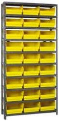 Quantum Storage - 27 Bin Store-More Shelf Bin System - 36 Inch Overall Width x 18 Inch Overall Depth x 75 Inch Overall Height, Yellow Polypropylene Bins - Exact Tool & Supply