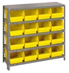 Quantum Storage - 16 Bin Store-More Shelf Bin System - 36 Inch Overall Width x 12 Inch Overall Depth x 39 Inch Overall Height, Yellow Polypropylene Bins - Exact Tool & Supply
