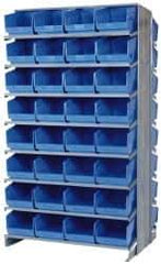 Quantum Storage - 64 Bin Store-More Sloped Shelving System - 36 Inch Overall Width x 24 Inch Overall Depth x 63-1/2 Inch Overall Height, Blue Polypropylene Bins - Exact Tool & Supply