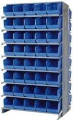 Quantum Storage - 80 Bin Store-More Sloped Shelving System - 36 Inch Overall Width x 24 Inch Overall Depth x 63-1/2 Inch Overall Height, Blue Polypropylene Bins - Exact Tool & Supply