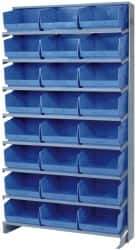 Quantum Storage - 24 Bin Store-More Sloped Shelving System - 36 Inch Overall Width x 12 Inch Overall Depth x 63-1/2 Inch Overall Height, Blue Polypropylene Bins - Exact Tool & Supply