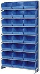 Quantum Storage - 24 Bin Store-More Sloped Shelving System - 36 Inch Overall Width x 12 Inch Overall Depth x 63-1/2 Inch Overall Height, Blue Polypropylene Bins - Exact Tool & Supply