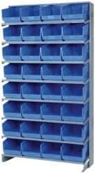 Quantum Storage - 32 Bin Store-More Sloped Shelving System - 36 Inch Overall Width x 12 Inch Overall Depth x 63-1/2 Inch Overall Height, Blue Polypropylene Bins - Exact Tool & Supply
