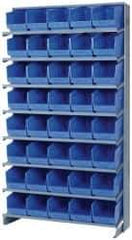 Quantum Storage - 40 Bin Store-More Sloped Shelving System - 36 Inch Overall Width x 12 Inch Overall Depth x 63-1/2 Inch Overall Height, Blue Polypropylene Bins - Exact Tool & Supply