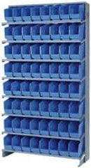 Quantum Storage - 64 Bin Store-More Sloped Shelving System - 36 Inch Overall Width x 12 Inch Overall Depth x 63-1/2 Inch Overall Height, Blue Polypropylene Bins - Exact Tool & Supply
