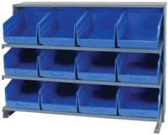 Quantum Storage - 12 Bin Store-More Sloped Shelving System - 36 Inch Overall Width x 12 Inch Overall Depth x 26-1/2 Inch Overall Height, Blue Polypropylene Bins - Exact Tool & Supply