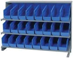 Quantum Storage - 24 Bin Store-More Sloped Shelving System - 36 Inch Overall Width x 12 Inch Overall Depth x 26-1/2 Inch Overall Height, Blue Polypropylene Bins - Exact Tool & Supply