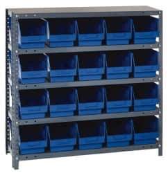 Quantum Storage - 20 Bin Store-More Shelf Bin System - 36 Inch Overall Width x 18 Inch Overall Depth x 39 Inch Overall Height, Blue Polypropylene Bins - Exact Tool & Supply