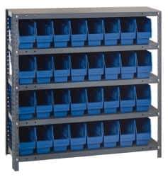 Quantum Storage - 32 Bin Store-More Shelf Bin System - 36 Inch Overall Width x 18 Inch Overall Depth x 39 Inch Overall Height, Blue Polypropylene Bins - Exact Tool & Supply