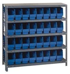 Quantum Storage - 32 Bin Store-More Shelf Bin System - 36 Inch Overall Width x 18 Inch Overall Depth x 39 Inch Overall Height, Blue Polypropylene Bins - Exact Tool & Supply