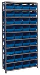 Quantum Storage - 36 Bin Store-More Shelf Bin System - 36 Inch Overall Width x 18 Inch Overall Depth x 75 Inch Overall Height, Blue Polypropylene Bins - Exact Tool & Supply