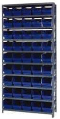Quantum Storage - 45 Bin Store-More Shelf Bin System - 36 Inch Overall Width x 18 Inch Overall Depth x 75 Inch Overall Height, Blue Polypropylene Bins - Exact Tool & Supply