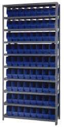 Quantum Storage - 72 Bin Store-More Shelf Bin System - 36 Inch Overall Width x 18 Inch Overall Depth x 75 Inch Overall Height, Blue Polypropylene Bins - Exact Tool & Supply