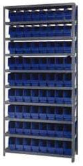 Quantum Storage - 72 Bin Store-More Shelf Bin System - 36 Inch Overall Width x 18 Inch Overall Depth x 75 Inch Overall Height, Blue Polypropylene Bins - Exact Tool & Supply