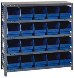 Quantum Storage - 20 Bin Store-More Shelf Bin System - 36 Inch Overall Width x 12 Inch Overall Depth x 39 Inch Overall Height, Blue Polypropylene Bins - Exact Tool & Supply