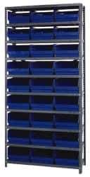 Quantum Storage - 27 Bin Store-More Shelf Bin System - 36 Inch Overall Width x 12 Inch Overall Depth x 75 Inch Overall Height, Blue Polypropylene Bins - Exact Tool & Supply