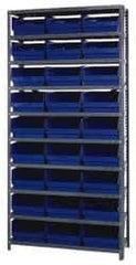 Quantum Storage - 27 Bin Store-More Shelf Bin System - 36 Inch Overall Width x 12 Inch Overall Depth x 75 Inch Overall Height, Blue Polypropylene Bins - Exact Tool & Supply