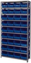 Quantum Storage - 36 Bin Store-More Shelf Bin System - 36 Inch Overall Width x 12 Inch Overall Depth x 75 Inch Overall Height, Blue Polypropylene Bins - Exact Tool & Supply