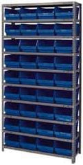 Quantum Storage - 36 Bin Store-More Shelf Bin System - 36 Inch Overall Width x 12 Inch Overall Depth x 75 Inch Overall Height, Blue Polypropylene Bins - Exact Tool & Supply